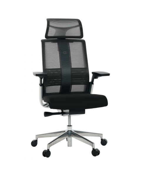 Cadeira de Escritório Comfy Match Plush Tela Mesh Preta, Suporte SS, Braço e Apoio de Cabeça 4D