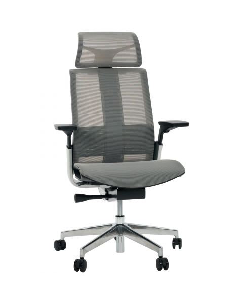 Cadeira de Escritório Comfy Match Pro Tela Mesh Cinza, Suporte SS, Braço e Apoio de Cabeça 4D