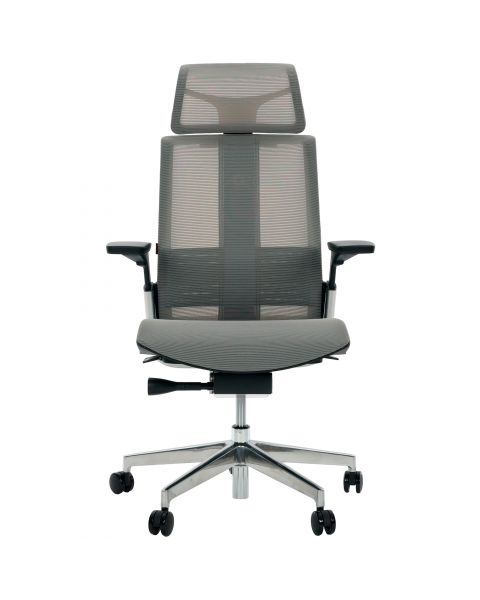 Cadeira de Escritório Comfy Match Pro Tela Mesh Cinza, Suporte SS, Braço e Apoio de Cabeça 4D