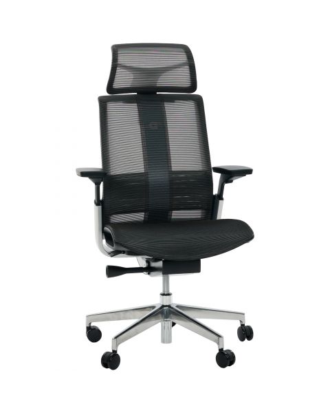 Cadeira de Escritório Comfy Match Pro Tela Mesh Preta, Suporte SS, Braço e Apoio de Cabeça 4D