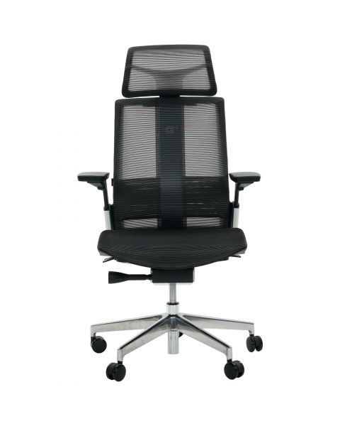 Cadeira de Escritório Comfy Match Pro Tela Mesh Preta, Suporte SS, Braço e Apoio de Cabeça 4D