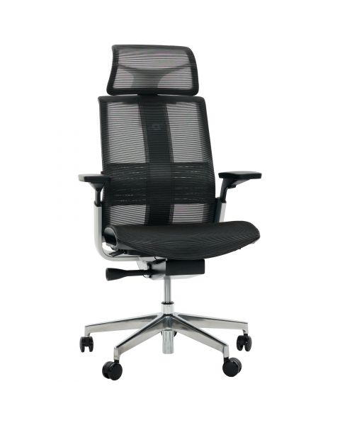 Cadeira de Escritório Comfy Match Pro Tela Mesh Preta, Suporte SSS, Braço e Apoio de Cabeça 4D