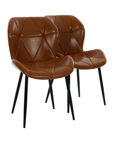 Par de Cadeiras Flexy Linea em Metal e PU Pés Pretos Estofado Marrom