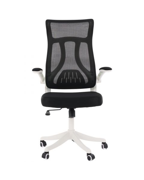 Cadeira de Escritório Flexy Íris Branca Tela Mesh Preta Base Giratória e Sistema Relax