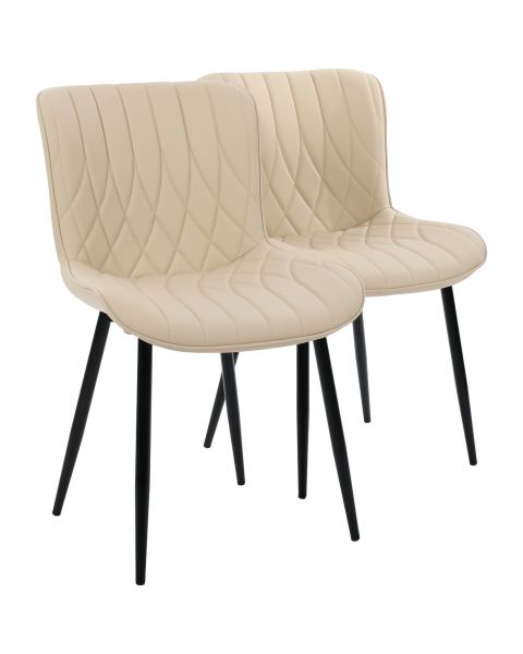 Par de Cadeiras Flexy Zari em Metal e PU Pés Pretos Estofado Bege