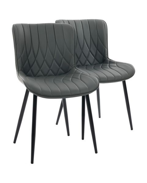 Par de Cadeiras Flexy Zari em Metal e PU Pés Pretos Estofado Cinza