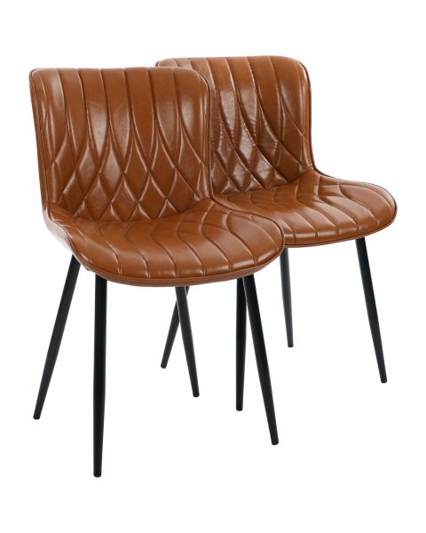 Par de Cadeiras Flexy Zari em Metal e PU Pés Pretos Estofado Marrom