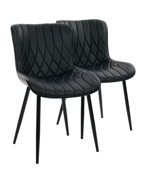 Par de Cadeiras Flexy Zari em Metal e PU Pés Pretos Estofado Preto