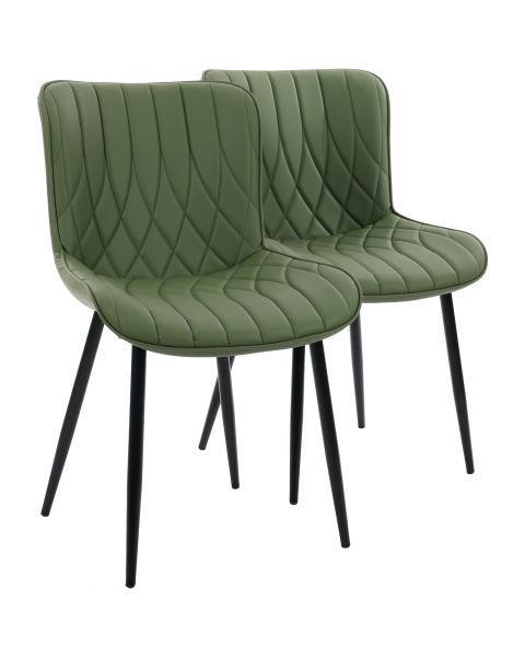 Par de Cadeiras Flexy Zari em Metal e PU Pés Pretos Estofado Verde