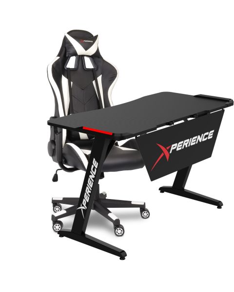 Kit Mesa Gamer + Cadeira Gamer Xperience Skilled Off White, Base Giratória e Sistema de Inclinação Avançado