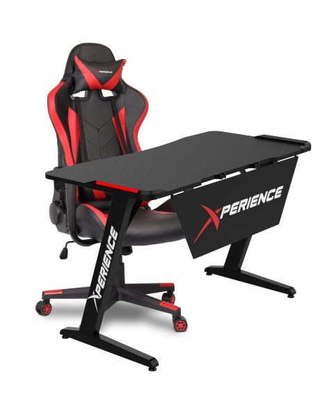 Kit Mesa Gamer + Cadeira Gamer Xperience Skilled Vermelha, Base Giratória e Sistema de Inclinação Avançado