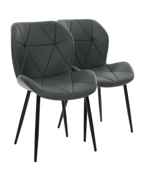 Par de Cadeiras Flexy Linea em Metal e PU Pés Pretos Estofado Cinza