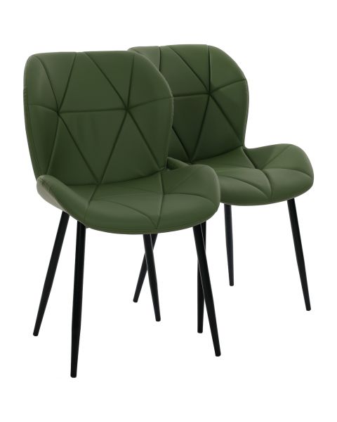 Par de Cadeiras Flexy Linea em Metal e PU Pés Pretos Estofado Verde