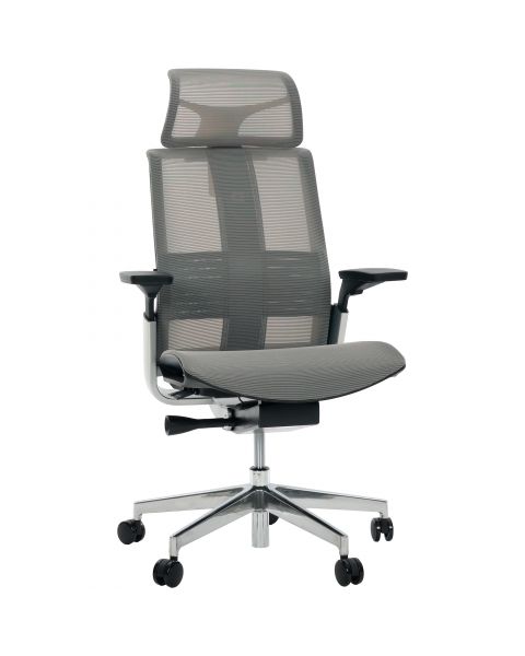 Cadeira de Escritório Comfy Match Pro Tela Mesh Cinza, Suporte SSS, Braço e Apoio de Cabeça 4D