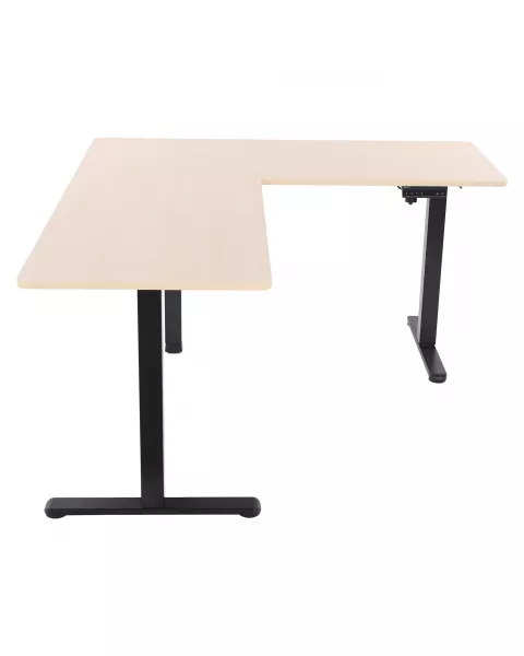 Mesa com Regulagem de Altura Elétrica Comfy ErgoLift Pro em L Base Preta 2 Motores 4 Memórias Tampo Bege