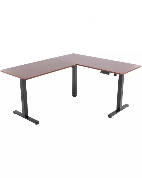 Mesa com Regulagem de Altura Elétrica Comfy ErgoLift Pro em L Base Preta 2 Motores 4 Memórias Tampo Carvalho Amber