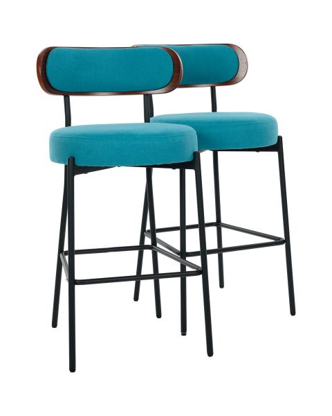 Par de Banquetas Flexy Velin Estrutura Preta e Tecido Azul Mediterrâneo