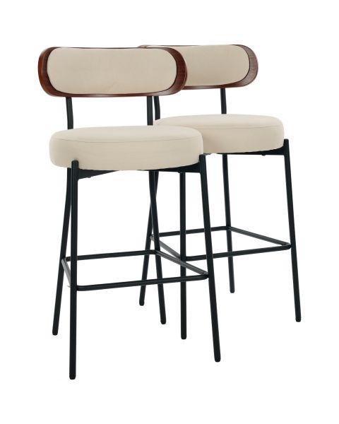 Par de Banquetas Flexy Velin Estrutura Preta e Tecido Creme