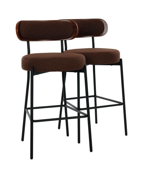 Par de Banquetas Flexy Velin Estrutura Preta e Tecido Marrom