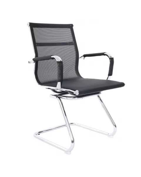 Par de Cadeira de Visitante Flexy Neat em Tela Preta, Base Fixa