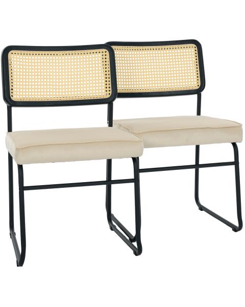 Par de Cadeiras Flexy Chaff Preta Assento Estofado e Encosto Tela Natural