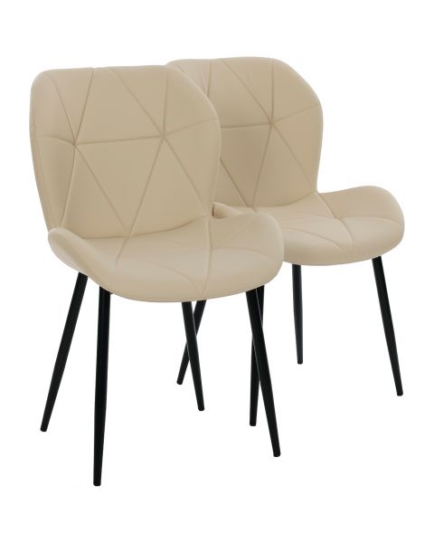 Par de Cadeiras Flexy Linea em Metal e PU Pés Pretos Estofado Bege