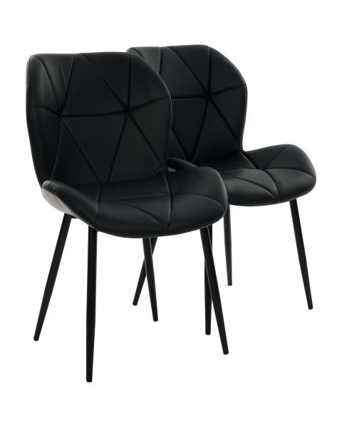 Par de Cadeiras Flexy Linea em Metal e PU Pés Pretos Estofado Preta