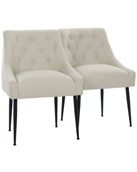 Par de Cadeiras Flexy Nyra Pés em Metal Preto Revestimento Creme