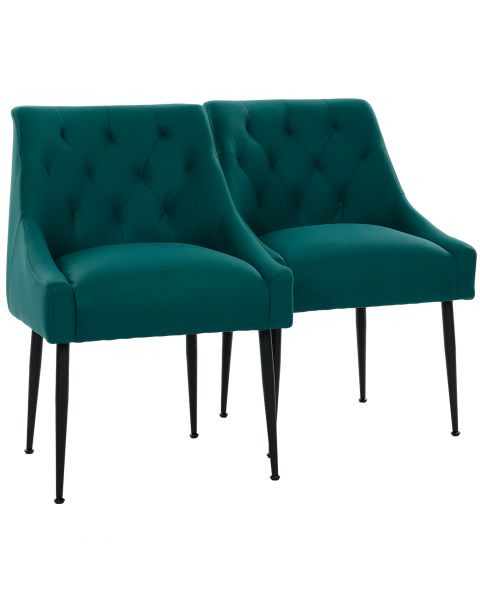 Par de Cadeiras Flexy Nyra Pés em Metal Preto Revestimento Verde Petróleo