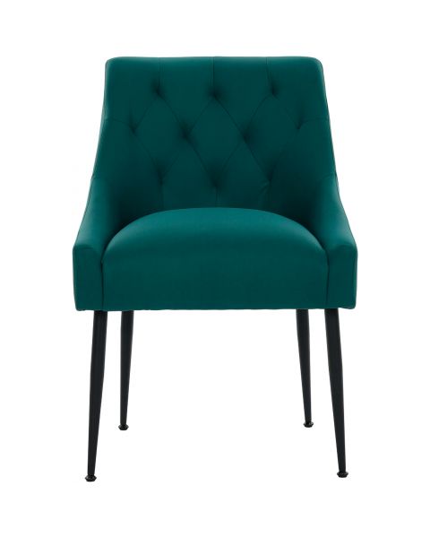 Par de Cadeiras Flexy Nyra Pés em Metal Preto Revestimento Verde Petróleo