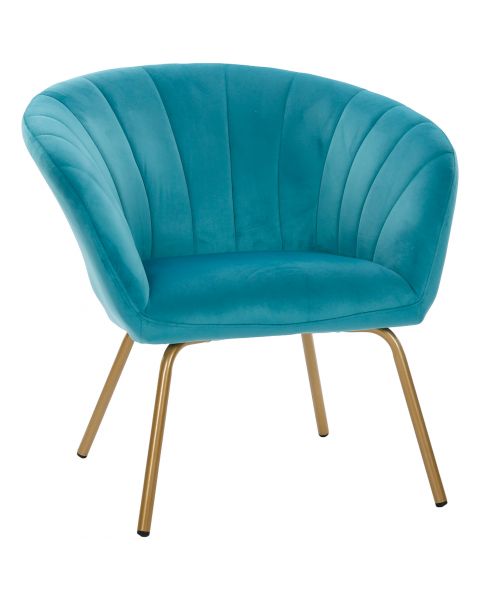 Poltrona Flexy Flora Pés Dourados e Tecido Velvet Azul Petróleo