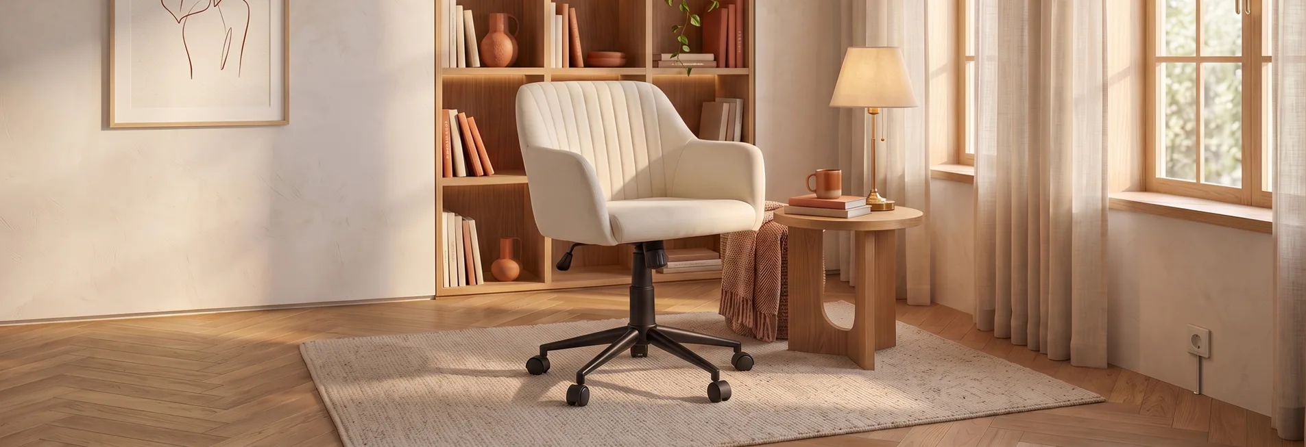 Cadeira Comfy Flexy Clari SW creme em ambiente claro e home office