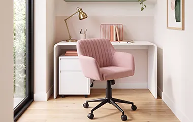 Cadeira Comfy Flexy Clari SW rose gold em home office feminino