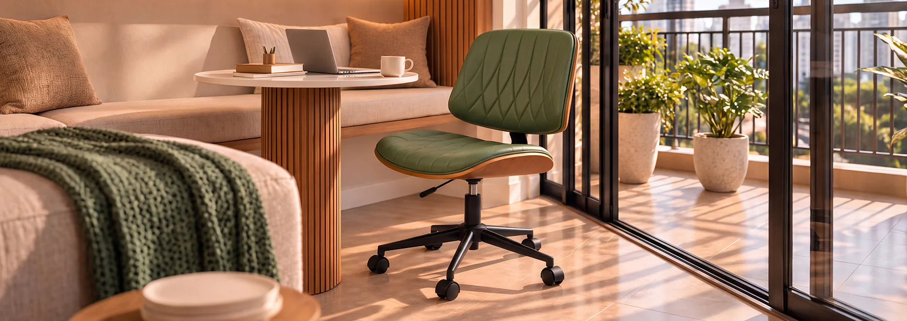 Cadeira Comfy Sierra forest green em ambiente aconchegante e home office