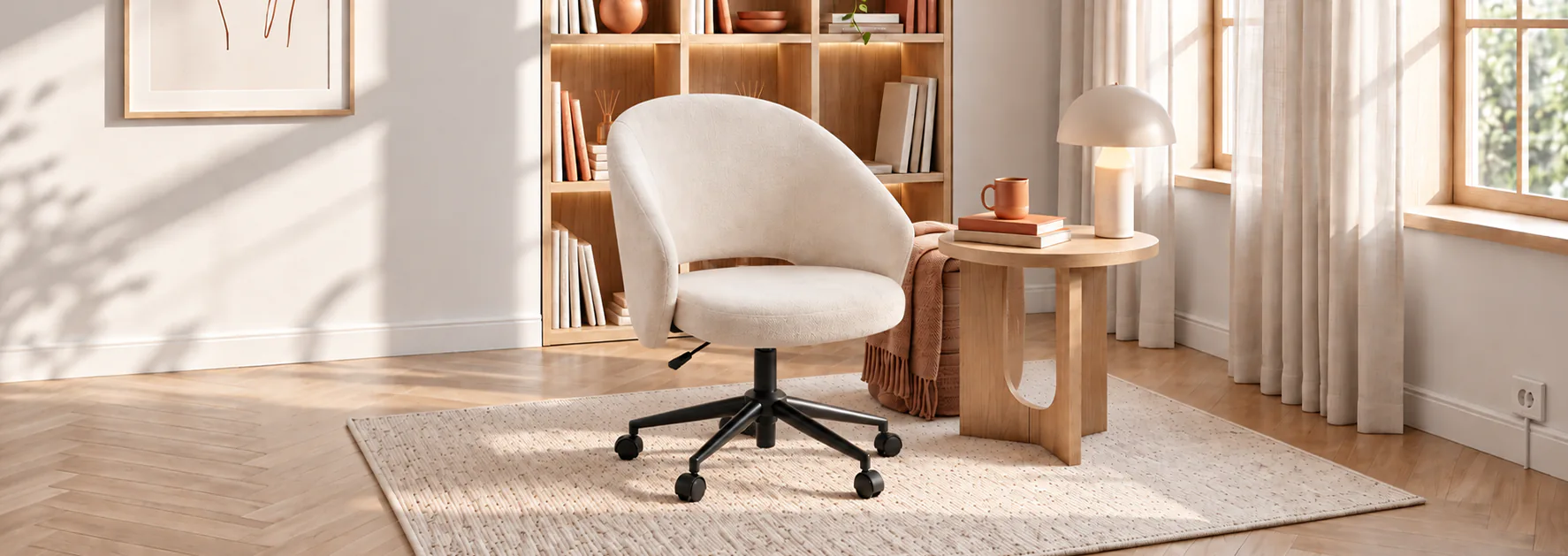 Cadeira Comfy Lume off-white em ambiente aconchegante